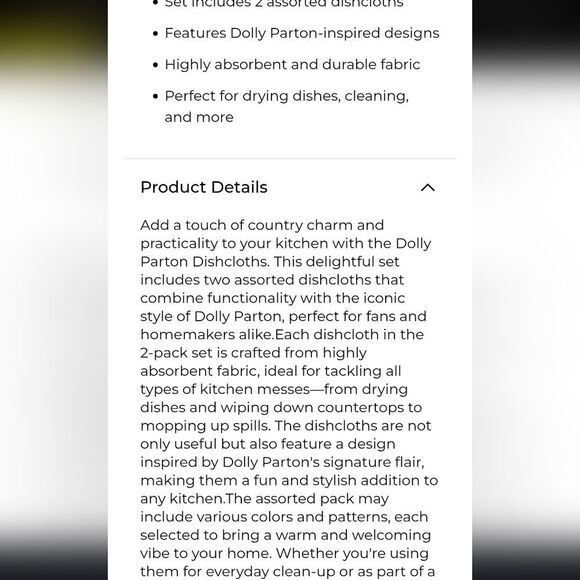 Dolly Parton Paisley and Checkered Kitchen Towel & Dish Cloth Set- Blue - Picture 6 of 10